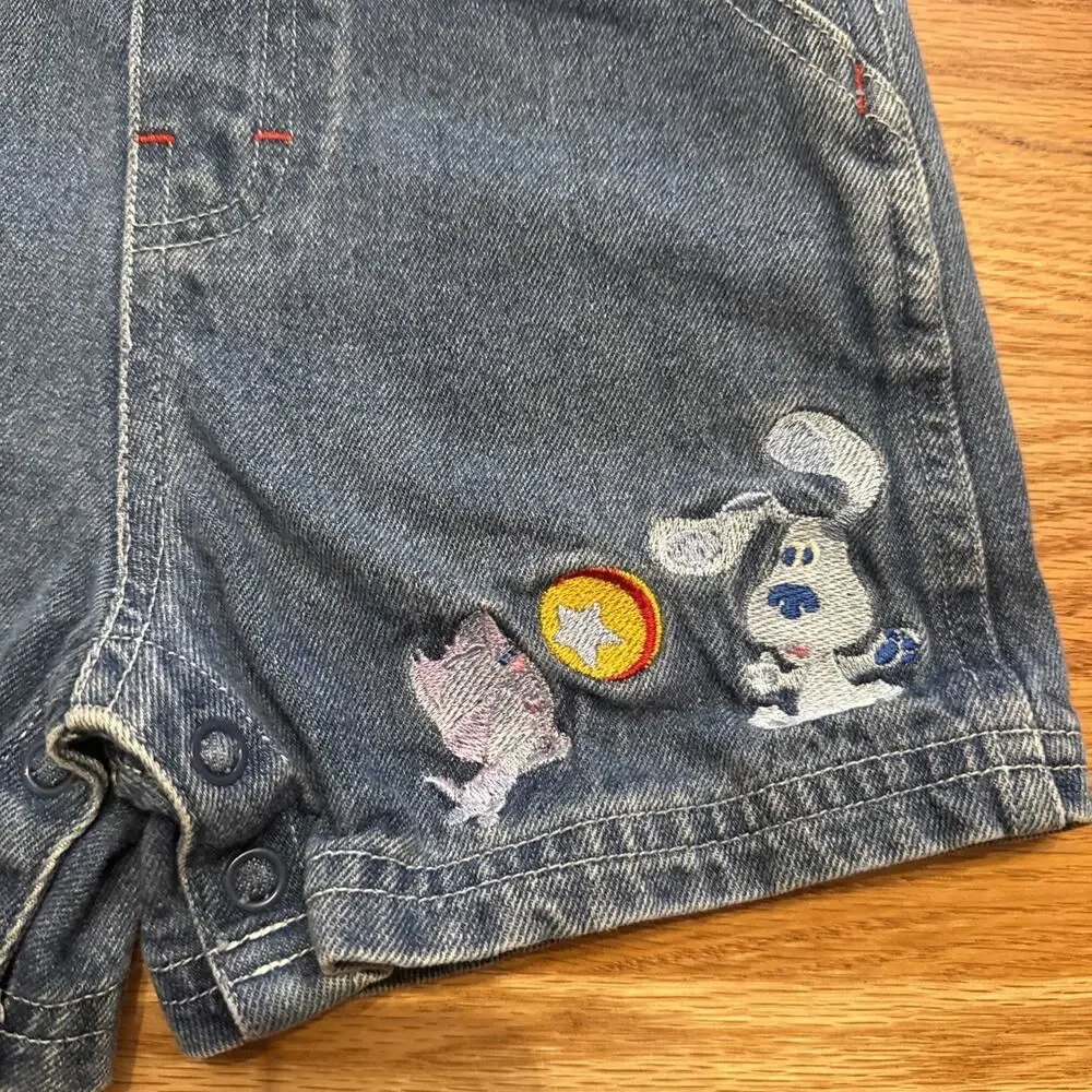 VTG Nick JR Blue's Clues Blue Denim Overall Shortalls Embroidered 18 Months